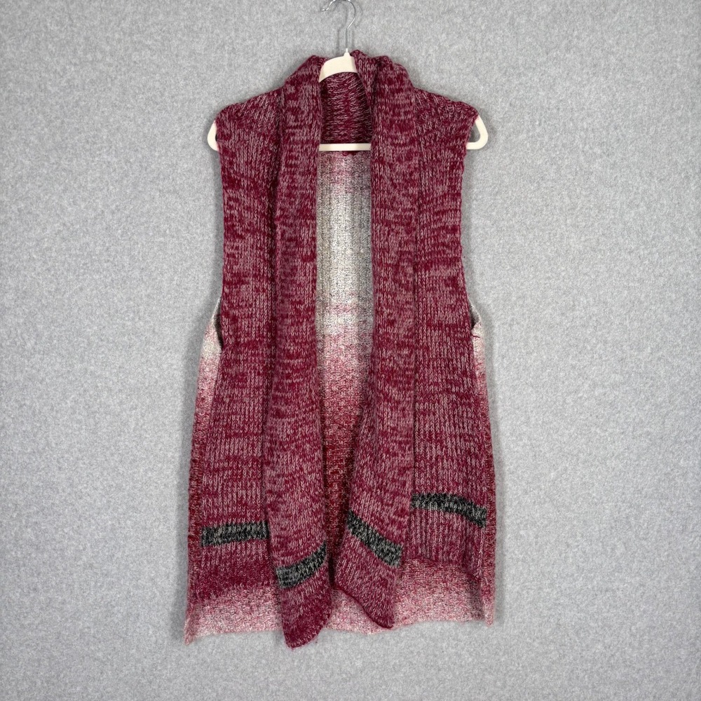 Cardigan Sweater Knit Vest Large Maroon Ombre Open Front Drape Southwest Boho